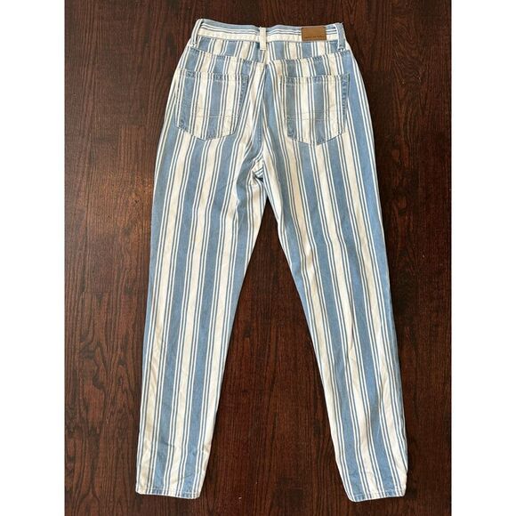 American Eagle Blue and White Pinstriped Mom Jeans Size 00 - Picture 2 of 12